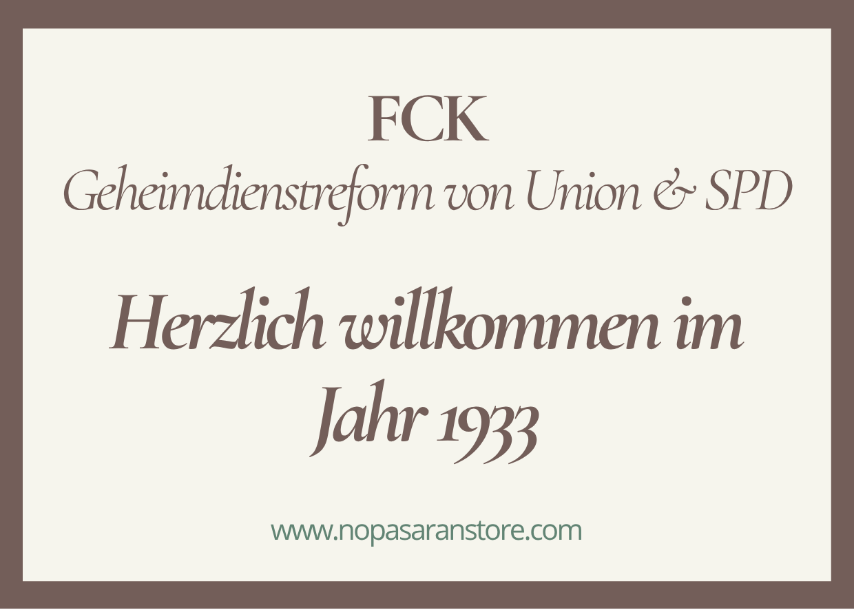 Sticker "Geheimdienstreform: Willkommen in 1933" (vegan)